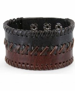 Moonshine Spirit Men's Braided Leather Cuff Dark Brown
