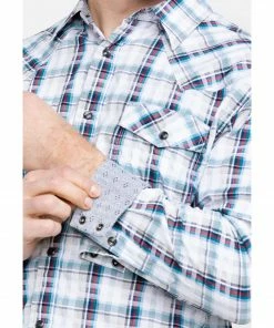 Moonshine Spirit Men's Fireball Plaid Long Sleeve Western Shirt  White -Moonshine Spirit Shop 2000279216 100 P4