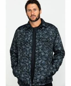Moonshine Spirit Men's Camo Trooper Ripstop Quilted Shirt Jacket  Black