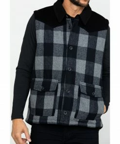 Moonshine Spirit Men's Countryman Buffalo Check Plaid Corduroy Vest  Black -Moonshine Spirit Shop 2000282817 001 P4