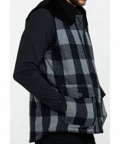 Moonshine Spirit Men's Countryman Buffalo Check Plaid Corduroy Vest  Black -Moonshine Spirit Shop 2000282817 001 P5