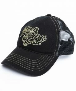 Moonshine Spirit Men's White On Black Logo Print Mesh Ball Cap