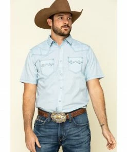 Moonshine Spirit Men's Diamond Road Geo Print Short Sleeve Western Shirt  Light Blue