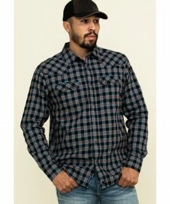 Moonshine Spirit Men's Train Track Check Plaid Long Sleeve Western Shirt  Black
