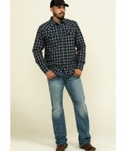 Moonshine Spirit Men's Train Track Check Plaid Long Sleeve Western Shirt  Black -Moonshine Spirit Shop 2000296128 001 P6