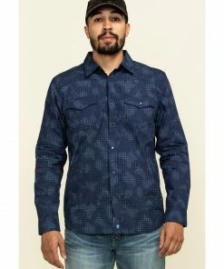 Moonshine Spirit Men's Floral Camo Print Long Sleeve Western Shirt  Navy -Moonshine Spirit Shop 2000296130 410 P1 1