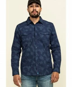 Moonshine Spirit Men's Floral Camo Print Long Sleeve Western Shirt  Navy