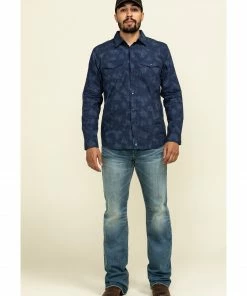 Moonshine Spirit Men's Floral Camo Print Long Sleeve Western Shirt  Navy -Moonshine Spirit Shop 2000296130 410 P6