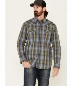 Moonshine Spirit Men's Greenwich Large Dobby Plaid Long Sleeve Western Shirt  Medium Blue -Moonshine Spirit Shop 2000325447 420 P1 1