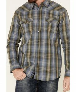 Moonshine Spirit Men's Greenwich Large Dobby Plaid Long Sleeve Western Shirt  Medium Blue -Moonshine Spirit Shop 2000325447 420 P3