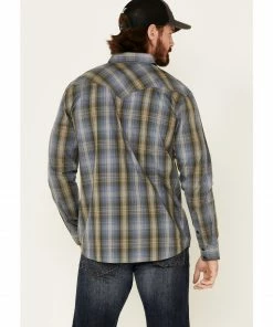 Moonshine Spirit Men's Greenwich Large Dobby Plaid Long Sleeve Western Shirt  Medium Blue -Moonshine Spirit Shop 2000325447 420 P4