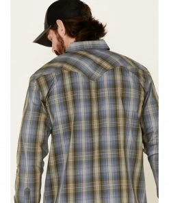 Moonshine Spirit Men's Greenwich Large Dobby Plaid Long Sleeve Western Shirt  Medium Blue -Moonshine Spirit Shop 2000325447 420 P5