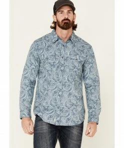 Moonshine Spirit Men's Bayou Born Large Paisley Print Long Sleeve Western Shirt  Light Blue