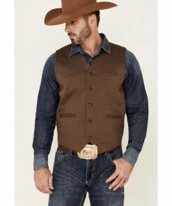 Moonshine Spirit Men's Seer Sucker Diamond Print Button Vest  Brown