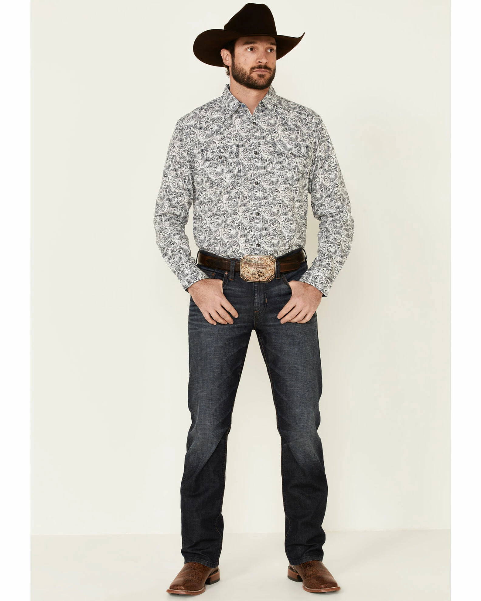 Moonshine Spirit Men's Ricochet Paisley Print Long Sleeve Snap Western Shirt White 2 Moonshine Spirit Men's Ricochet Paisley Print Long Sleeve Snap Western Shirt White - Image 2