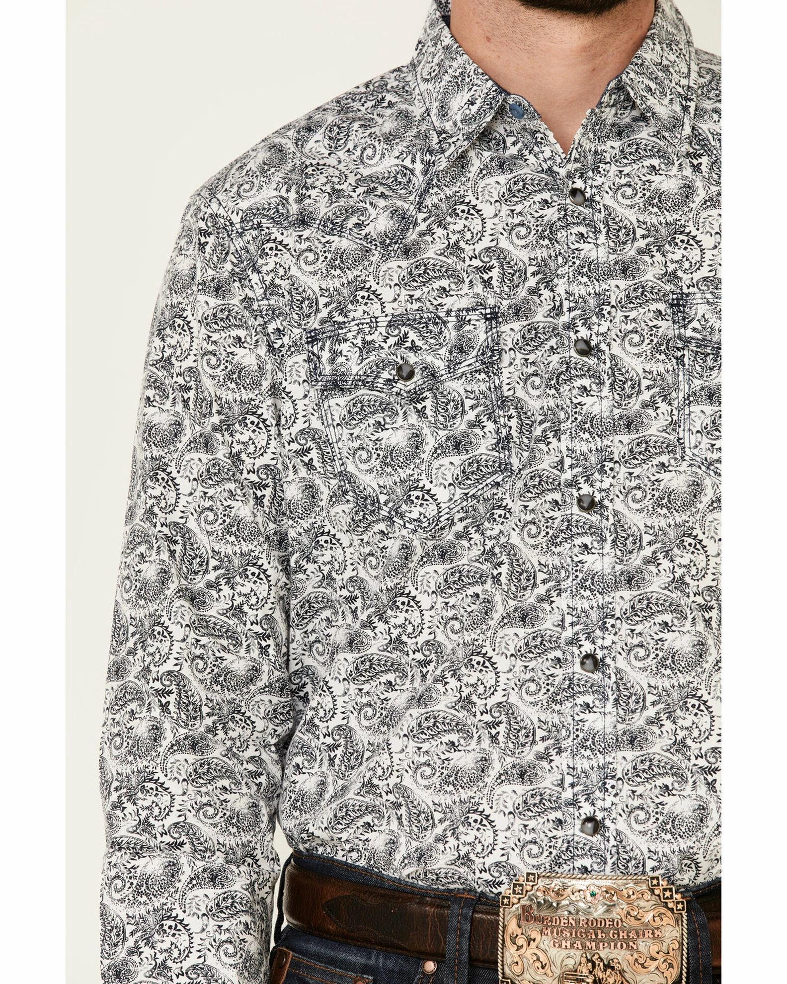 Moonshine Spirit Men's Ricochet Paisley Print Long Sleeve Snap Western Shirt White 3 Moonshine Spirit Men's Ricochet Paisley Print Long Sleeve Snap Western Shirt White - Image 3