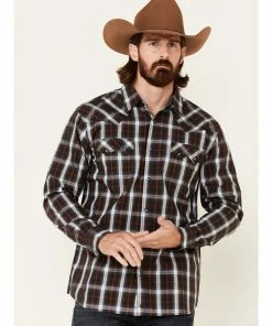 Moonshine Spirit Men's Hogwash Small Plaid Long Sleeve Snap Western Shirt  Blue