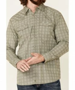 Moonshine Spirit Men's Sundial Geo Print Long Sleeve Snap Western Shirt  Forest Green -Moonshine Spirit Shop 2000338418 355 P3