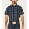 Moonshine Spirit Men's Mud On The Tires Large Plaid Short Sleeve Snap Western Shirt  Brown