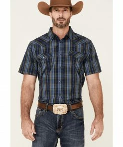 Moonshine Spirit Men's Mud On The Tires Large Plaid Short Sleeve Snap Western Shirt  Brown