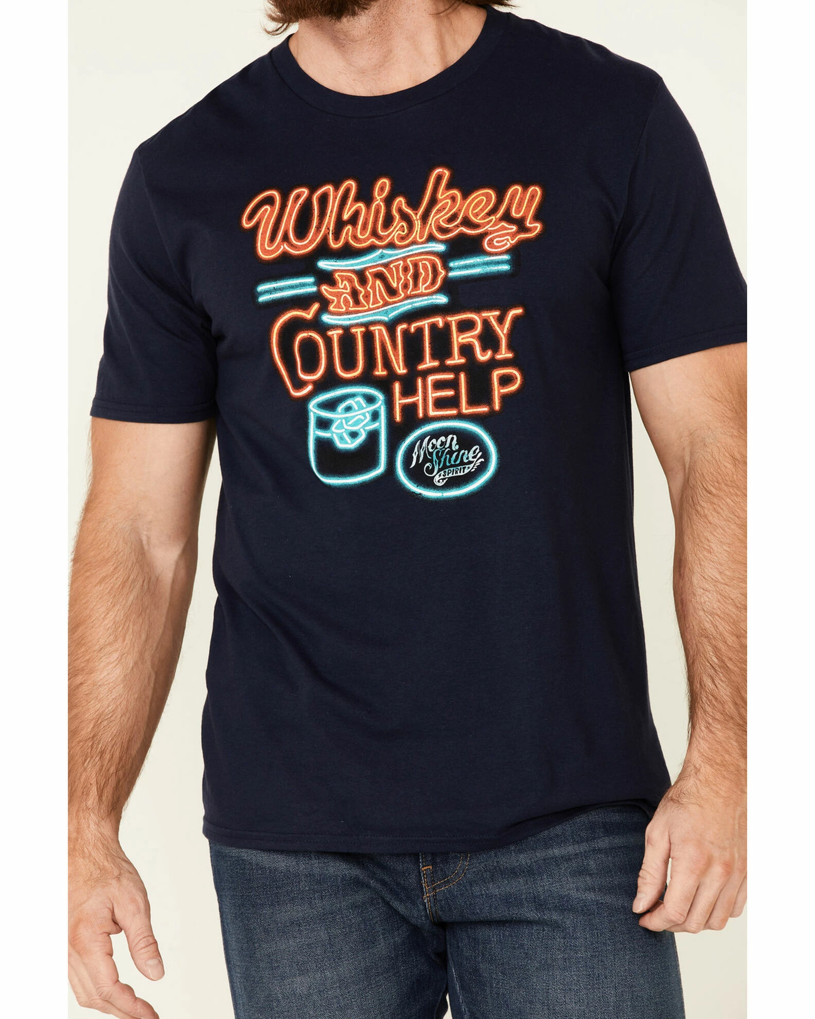 Moonshine Spirit Men's Whiskey & Help Neon Graphic Short Sleeve T-Shirt 3 Moonshine Spirit Men's Whiskey & Help Neon Graphic Short Sleeve T-Shirt - Image 3