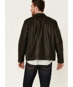 Moonshine Spirit Men's Gearhead 2.0 Faux Leather Zip-Front Moto Jacket  Black -Moonshine Spirit Shop 2000342731 001 P4