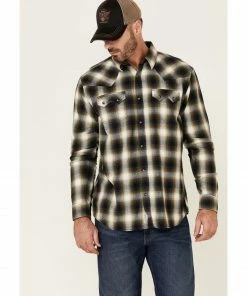 Moonshine Spirit Men's Green Lantern Plaid Long Sleeve Snap Western Flannel Shirt 