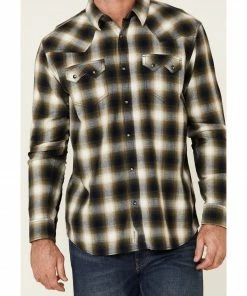 Moonshine Spirit Men's Green Lantern Plaid Long Sleeve Snap Western Flannel Shirt  -Moonshine Spirit Shop 2000342753 300 P3