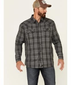 Moonshine Spirit Men's Avalanche Heather Plaid Long Sleeve Snap Western Flannel Shirt   Grey
