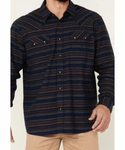 Moonshine Spirit Men's San Poncho Horizontal Stripe Long Sleeve Snap Western Flannel Shirt  Blue -Moonshine Spirit Shop 2000342758 400 P3