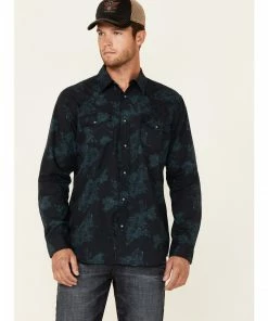 Moonshine Spirit Men's Prism Paisley Print Long Sleeve Snap Western Shirt Navy