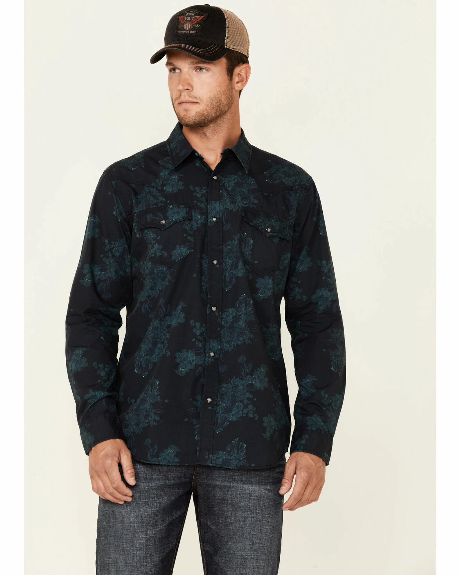 Moonshine Spirit Men's Prism Paisley Print Long Sleeve Snap Western Shirt Navy 1 Moonshine Spirit Men's Prism Paisley Print Long Sleeve Snap Western Shirt Navy