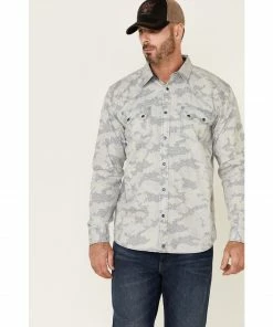 Moonshine Spirit Men's Dispatch Camo Print Long Sleeve Snap Western Shirt  Light Blue