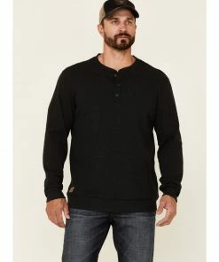 Moonshine Spirit Men's Solid Black Snow Creek Long Sleeve Henley T-Shirt 