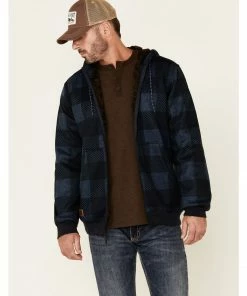 Moonshine Spirit Men's Day Break Buffalo Check Zip-Front Sherpa Hooded Sweatshirt Navy