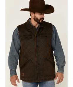 Moonshine Spirit Men's Iron Mountain Quilted Snap-Front Oilskin Vest  Brown
