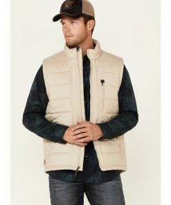 Moonshine Spirit Solid Taupe Pine Straw Quilt Zip-Front Nylon Vest  For Men's -Moonshine Spirit Shop 2000343392 251 P1 1