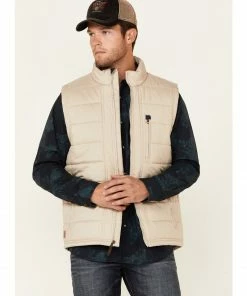 Moonshine Spirit Solid Taupe Pine Straw Quilt Zip-Front Nylon Vest  For Men's