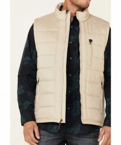Moonshine Spirit Solid Taupe Pine Straw Quilt Zip-Front Nylon Vest  For Men's -Moonshine Spirit Shop 2000343392 251 P3