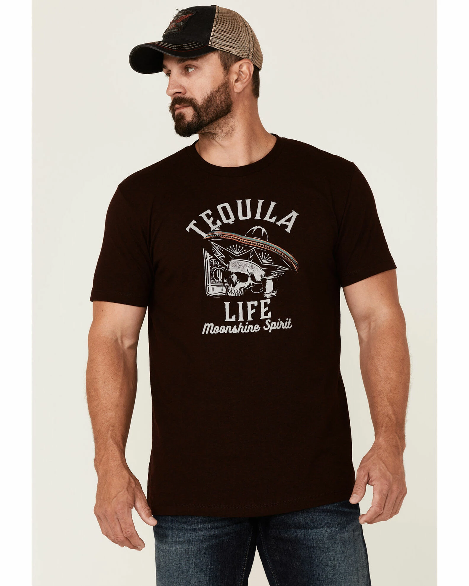 Moonshine Spirit Men's Burgundy Tequila Life Graphic Short Sleeve T-Shirt 1 Moonshine Spirit Men's Burgundy Tequila Life Graphic Short Sleeve T-Shirt