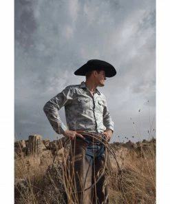 Moonshine Spirit Moonshine Men's Classy Malange Print Long Sleeve Snap Western Shirt  Grey