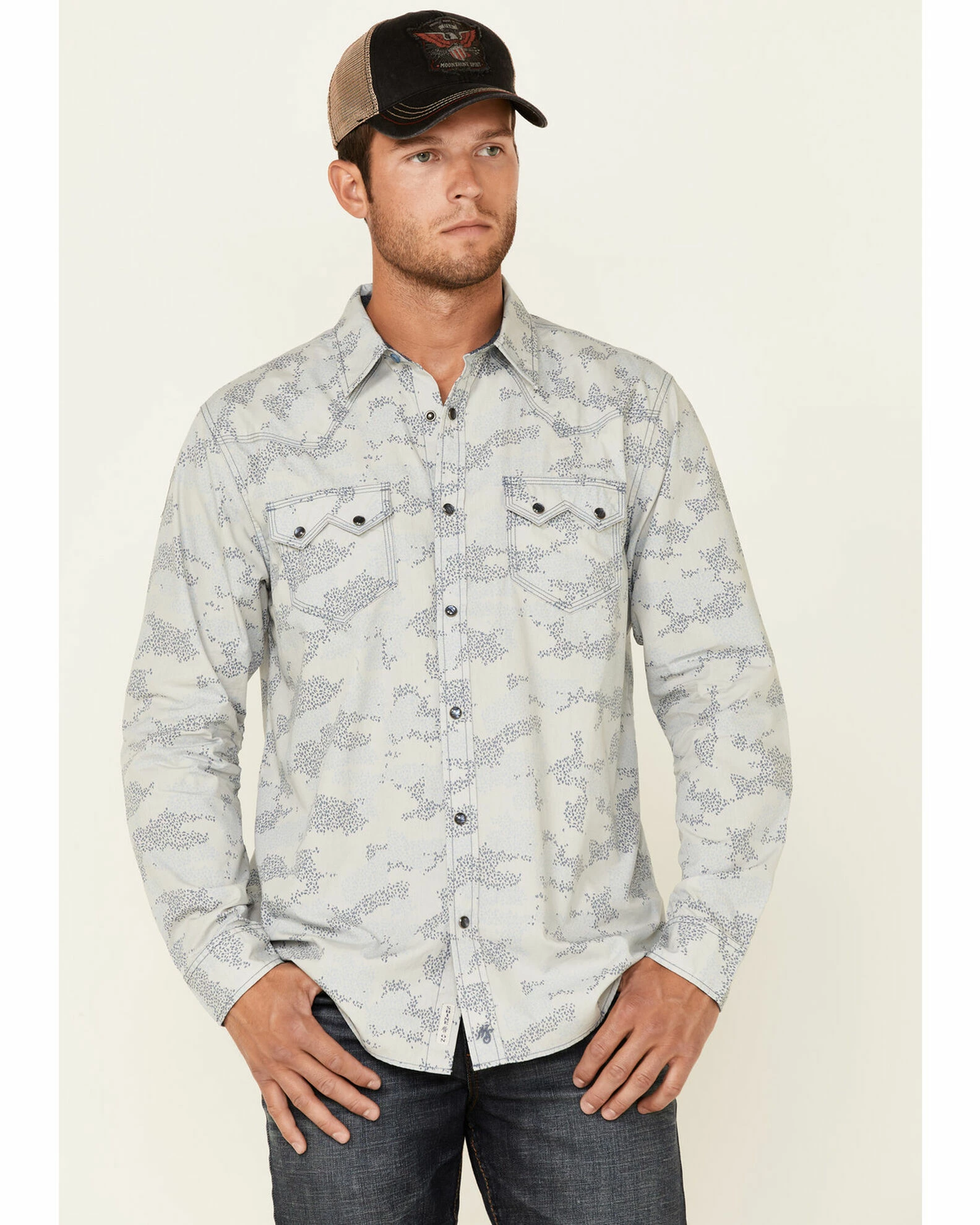 Moonshine Spirit Moonshine Men's Classy Malange Print Long Sleeve Snap Western Shirt Grey 2 Moonshine Spirit Moonshine Men's Classy Malange Print Long Sleeve Snap Western Shirt Grey - Image 2