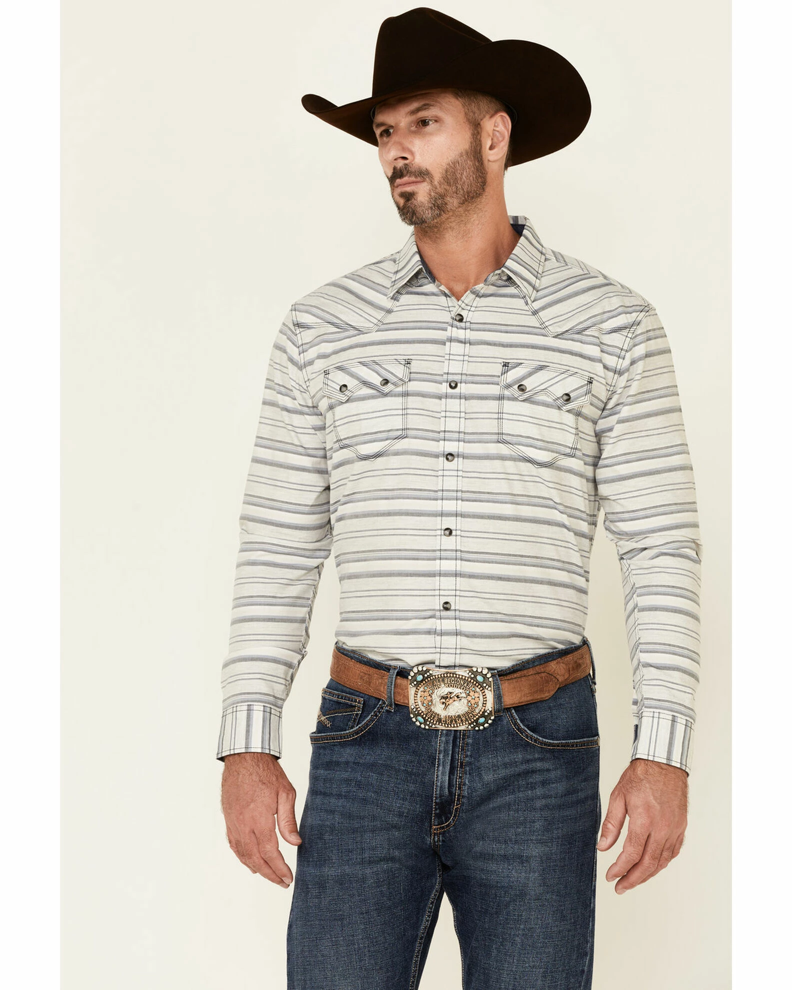 Moonshine Spirit Men's Line Dance Horizontal Stripe Long Sleeve Snap Western Shirt Grey 1 Moonshine Spirit Men's Line Dance Horizontal Stripe Long Sleeve Snap Western Shirt Grey
