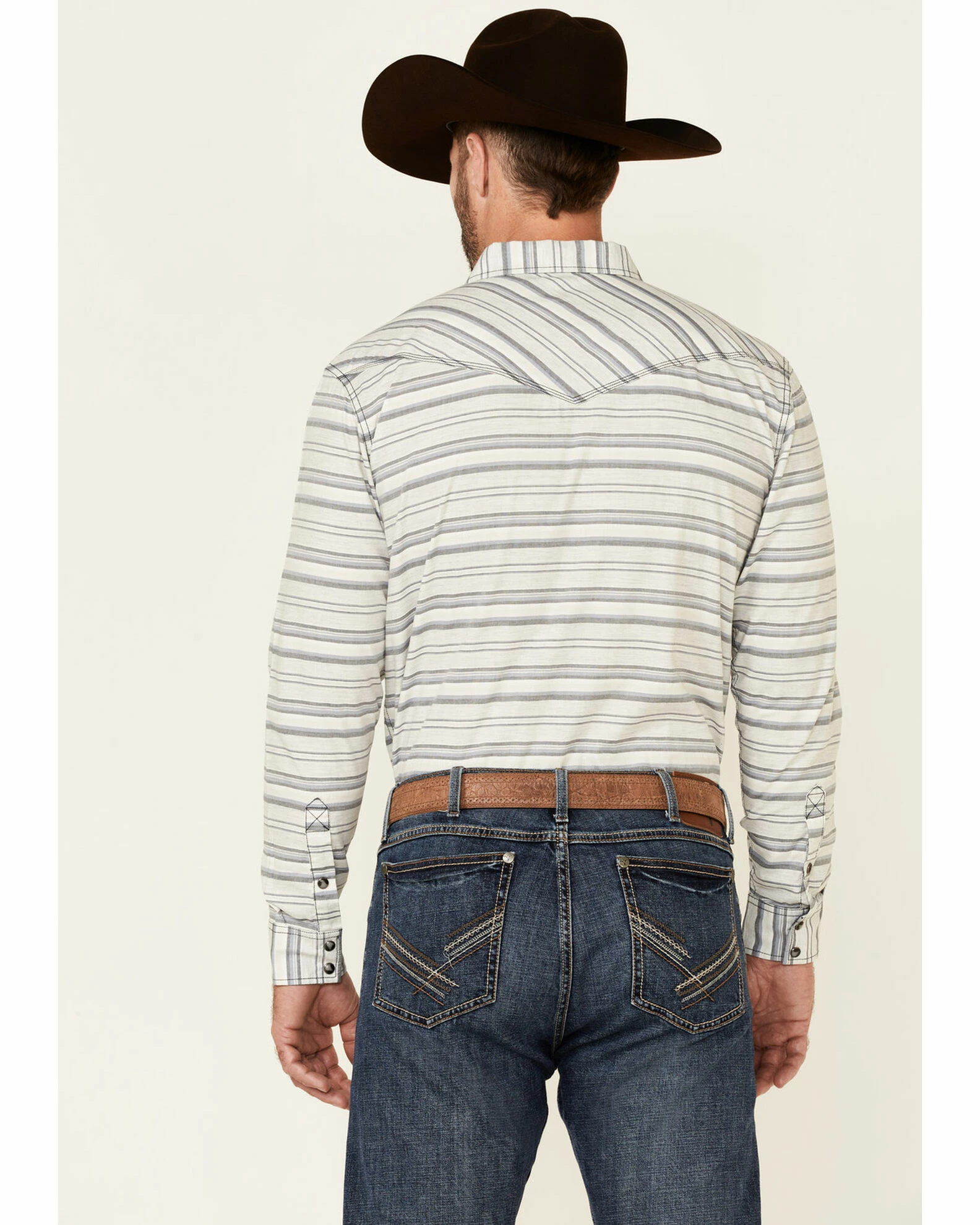 Moonshine Spirit Men's Line Dance Horizontal Stripe Long Sleeve Snap Western Shirt Grey 4 Moonshine Spirit Men's Line Dance Horizontal Stripe Long Sleeve Snap Western Shirt Grey - Image 4