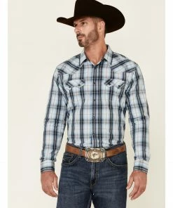 Moonshine Spirit Men's Plaid Long Sleeve Snap Western Shirt  Blue -Moonshine Spirit Shop 2000349408 400 P1 1