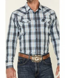 Moonshine Spirit Men's Plaid Long Sleeve Snap Western Shirt  Blue -Moonshine Spirit Shop 2000349408 400 P3