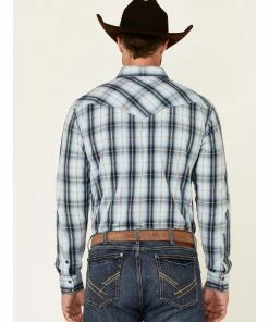 Moonshine Spirit Men's Plaid Long Sleeve Snap Western Shirt  Blue -Moonshine Spirit Shop 2000349408 400 P4