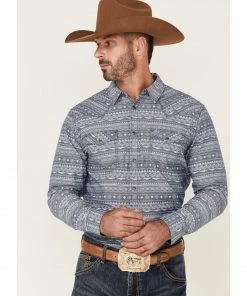 Moonshine Spirit Men's Buffalo Trace Southwestern Print Long Sleeve Snap Western Shirt Navy