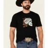 Moonshine Spirit Men's Black Old Soul Floral Skull Graphic Short Sleeve T-Shirt 