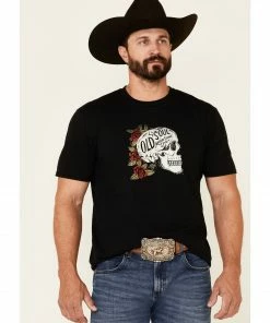 Moonshine Spirit Men's Black Old Soul Floral Skull Graphic Short Sleeve T-Shirt 